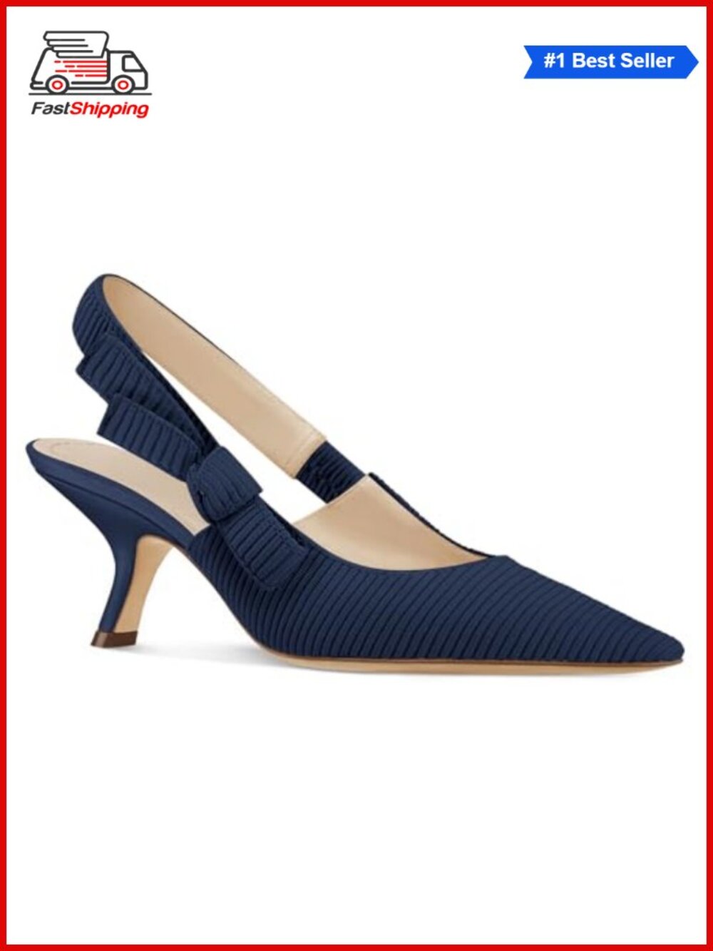 ✨ Womens Slingback Kitten Heels Closed Pointed Toe Bowknot Knitted Slip On Work